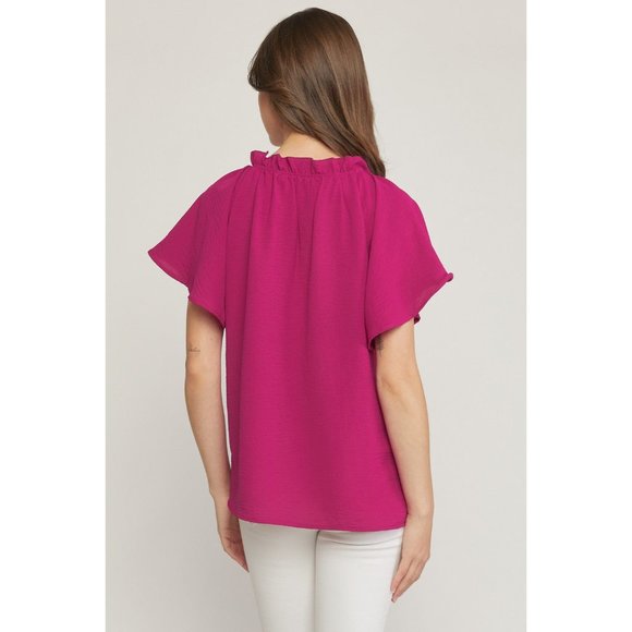 Entro Ruffled Flutter Sleeve Blouse, Magenta - Picture 4 of 7